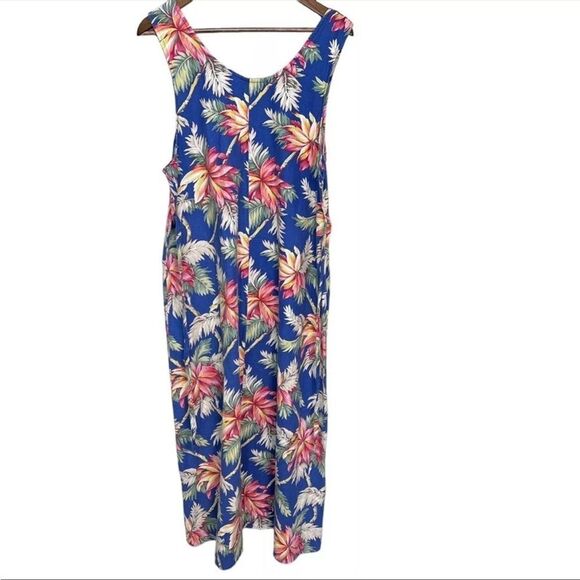 Vintage Jumper Maxi Dress Linen Blend Floral Coastal Boho Tropical Vacation - Picture 2 of 9